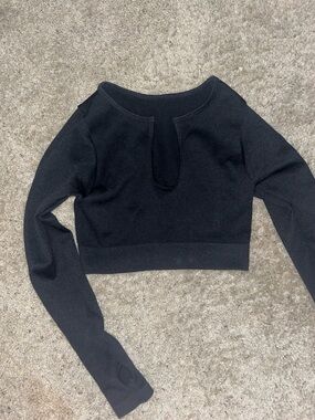 Black Cropped Long Sleeve Thermal Top
